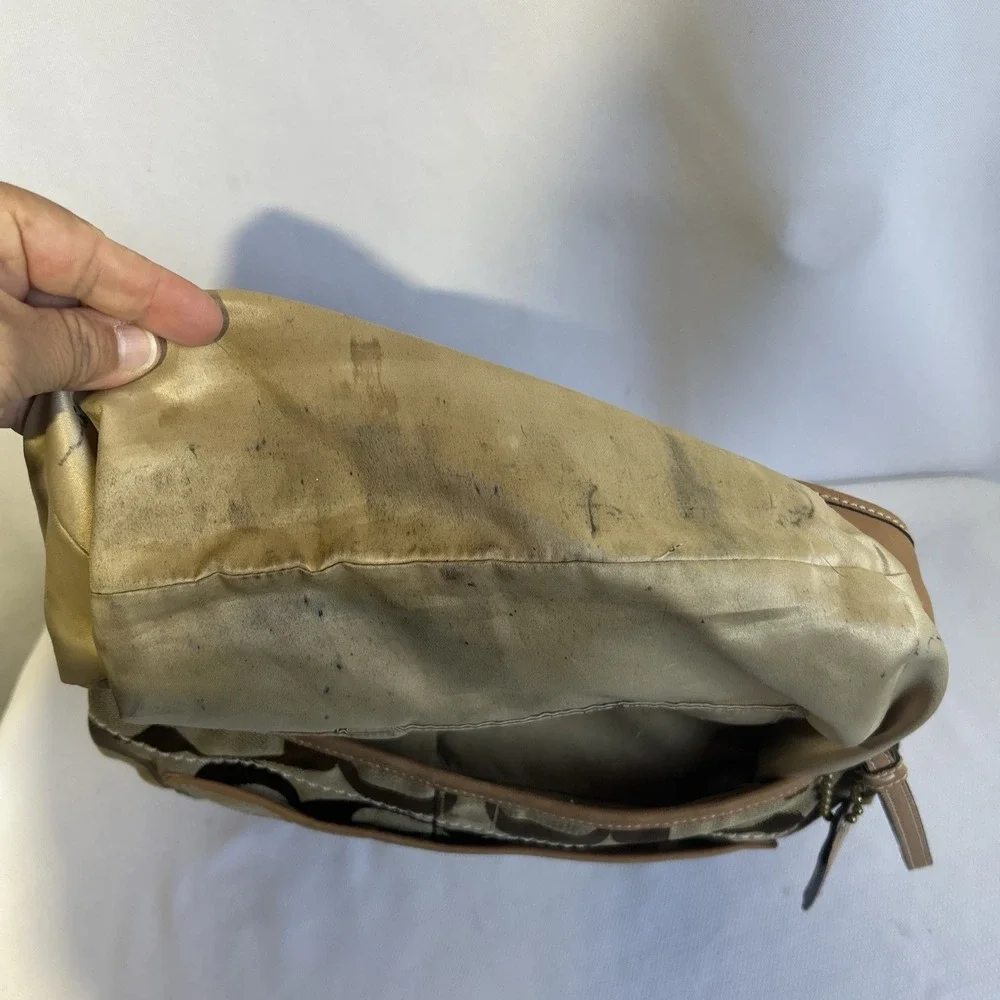 Vintage Y2K Coach Ergo Signature Hobo Bag Womens Khaki 10764 Canvas Leather Trim